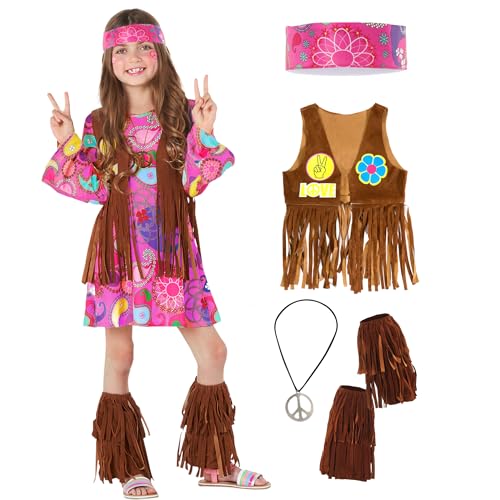 Morph Hippie Kostüm Kinder, Hippie Kostüm Mädchen, Hippi Kostüm Mädchen, Hippie Kostüm Kinder Mädchen Größe L von Morph