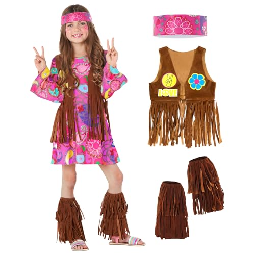 Morph Hippie Kostüm Kinder, Hippie Kostüm Mädchen, Hippi Kostüm Mädchen, Hippie Kostüm Kinder Mädchen Größe L von Morph