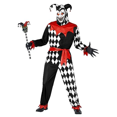Morph Hofnarr Kostüm Herren, Kasperl Kostüm, Harlekin Kostüm Herren, leuchtende Maske Gaukler Kostüm, Hofnarren Kostüm, Kostüm Hofnarr Größe XL von Morph