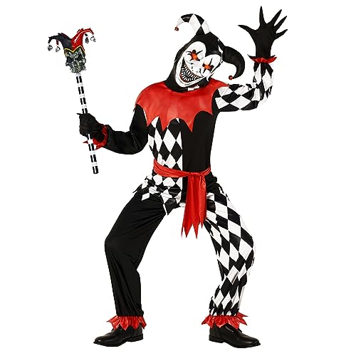 Morph Hofnarr Kostüm Kinder, Harlekin Kostüm Kinder, Killer Clown Kostüm mit Maske, Hofnarren Kostüm, Clown Kostüm Größe M von Morph