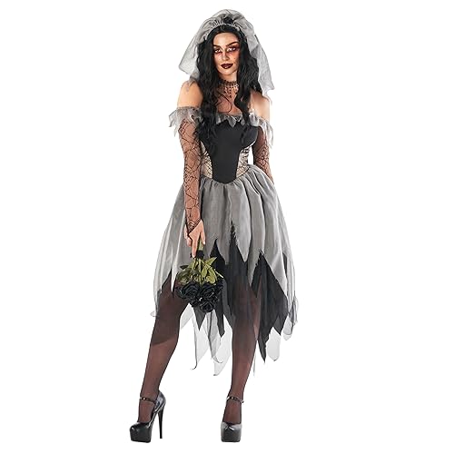 Morph Horror Braut Kostüm, Zombie Braut Kostüm Damen, Brautkleid Halloween, Corpse Bride, Geisterbraut Halloween, Karneval und Mottopartys - XL von Morph