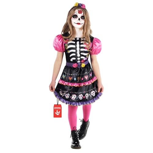 Morph Kostüm Dia de Los Muertos für Mädchen, Mexikaner Stil, Perfekt für Halloween und Karneval, 7-9 Jahre von Morph