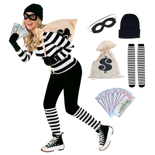 Morph Bankräuberin Kostüm für Damen, Polizei und Räuber Verkleidung, Perfekt für Halloween und Fasching, M von Morph