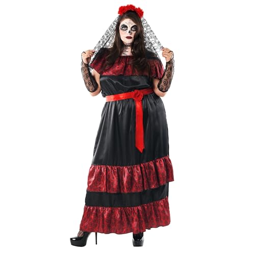 Morph Kostüm Tag der Toten Damen, Tag der Toten Kostüm, Halloween Kostüm Damen la Catrina, Dia de los Muertos Kleid, Tag der Toten Kleid - Größe L von Morph