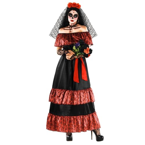 Morph Kostüm Tag der Toten Damen, Tag der Toten Kostüm, Halloween Kostüm Damen la Catrina, Dia de los Muertos Kleid, Tag der Toten Kleid - Größe XL von Morph
