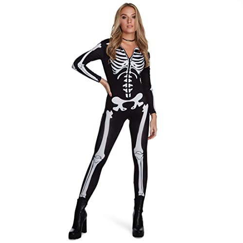 Morph Skelett Bodysuit Damen Halloween Kostüm, Gruseliges Skelett Outfit, Perfekt für Halloween Partys, S von Morph