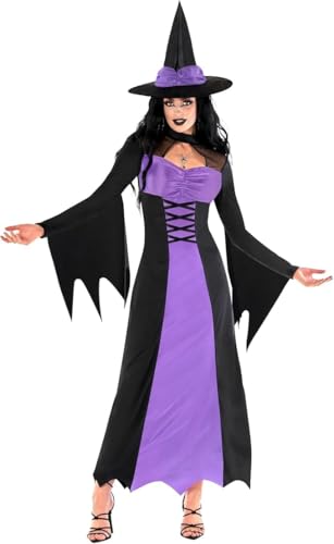 Morph Lila Hexenkostüm für Damen, Halloween Hexen-Outfit mit Kleid und Accessoires für gruselige Feiern, XL Morph Lila Hexenkostüm für Damen, Halloween Hexen-Outfit mit Kleid und Accessoires für gruselige Feiern, XL von Morph