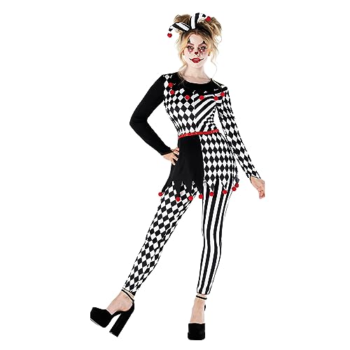 Morph Jester Kostüm für Damen, Harlekin Clown Verkleidung, Perfekt für Halloween und Partys, XL von Morph