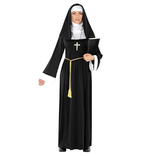 Morph Nonnenkostüm für Damen, Nonnen-Outfit mit Haube, Perfekt für Halloween und Karneval, S von Morph