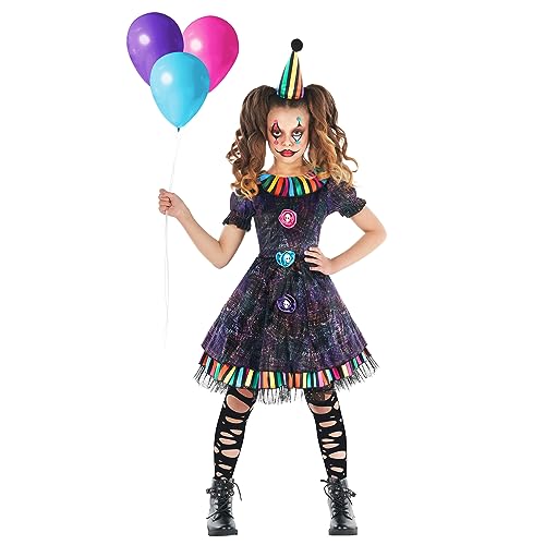 Morph Regenbogen Clownkostüm Mädchen, Kostüm Mädchen Clown, Halloween Kostüm Kinder Clown Mädchen Größe XL von Morph