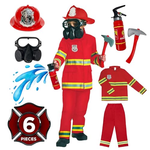 Morph Rotes Feuerwehr Kostüm für Kinder, Feuerwehrmann Uniform Jungen Mädchen, Faschingskostüm - L von Morph