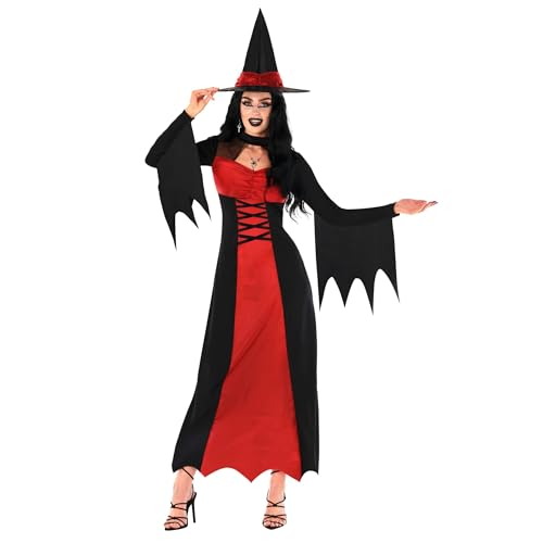 Morph Rotes Hexenkostüm für Damen, Halloween Hexen Outfit, Perfekt für Partys und Fasching, 3XL von Morph