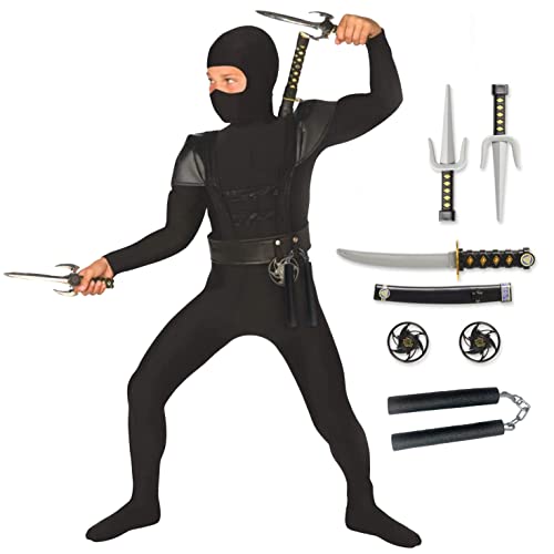 Morph Ninja Kostüm Kinder, Ninja Kostüm Kinder Schwarz, Ninja Kostüm Kinder Jungen, Ninja Kostüm Kinder Mädchen, Karneval Kostüm Kinder, Ninja Kostüm Jungen, Faschingskostüme Kinder - M von Morph