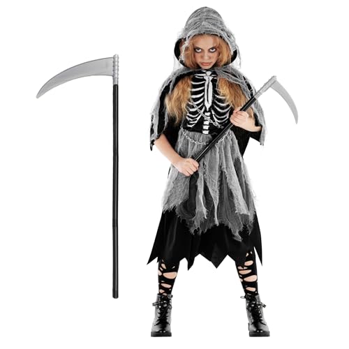 Morph Kostüm Sensenmann Mädchen, Halloween Verkleidung, Sensenfrau Kinder, Ideal für Gruselfeste, M von Morph