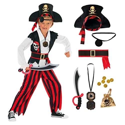 Morph Costume Piratenkostüm Kinder, Piratenkostüm Mädchen, Kostüm Pirat Kinder, Piratin Kostüm Mädchen, Piraten Kostüm Jungen Kinder Kostüm Pirat Junge Faschingskostüme Pirat Junge Größe 3-4 Jahre von Morph