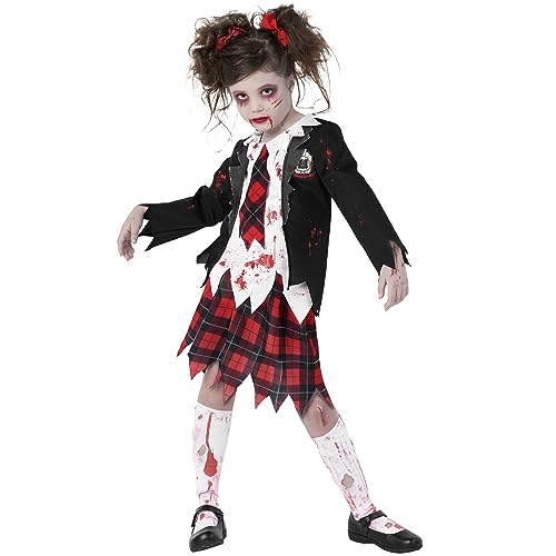 Morph Zombie Schulmädchen Kostüm, Halloween Zombie Kostüm Kinder, Halloween Kostüm Zombie Kinder Mädchen, Halloween Kostüm Schulmädchen - Größe L von Morph