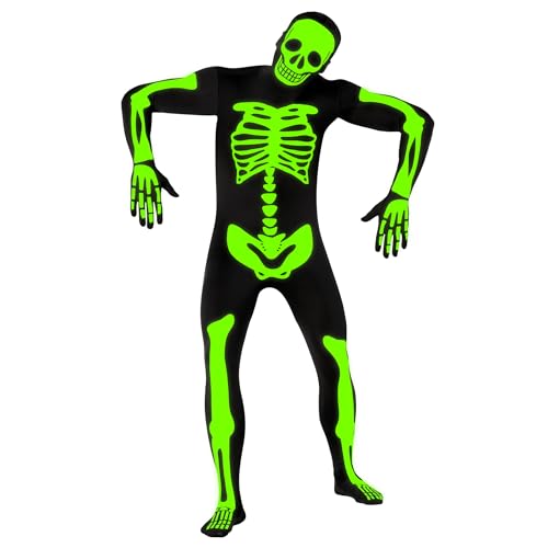 Morphsuits Halloween Kostüm Herren, Leuchtendes Skelett Kostüm, Kostüm Skelett Leuchtend, Skelett Kostüm Leuchtend, Skelett Kostüm Damen Leuchtend, Skelett Jumpsuit Herren, Skelett Jumpsuit XL von Morphsuits