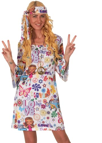 Hippie Kleid kurz Flower Power Woodstock 60/70er Jahre Karneval Fasching Kostüm M von Mortino