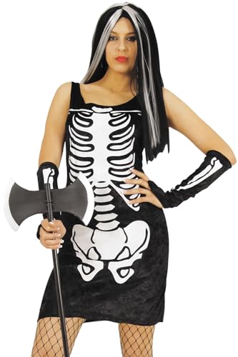Mortino Skelett Kleid mit Handschuhen Damen Halloween Karneval Fasching Kostüm XL von Mortino