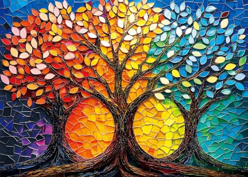 Moruska Buntglas-Puzzles für Erwachsene, 1000-teiliges Lebensbaum-Mosaik-Puzzle, schwierig und einzigartig von Moruska