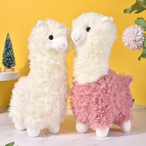 Morwealth Alpaka Stofftier Plüschtier, 2pcs 11inch Alpaka Kuscheltier Lama Kuscheltier Alpaka Plüsch für Puppe Präsent Baby (Weiß und Rosa) von Morwealth