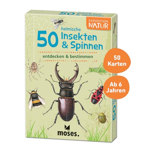 Moses 9723 Expedition Natur - 50 heimische Insekten und Spinnen| Bestimmungskarten im Set | Mit spannenden Quizfragen von moses