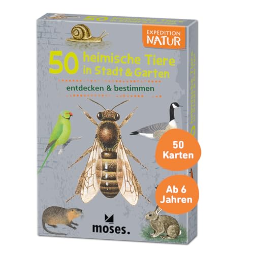 Moses 9778 Expedition Natur - 50 heimische Tiere in Stadt und Garten | Bestimmungskarten im Set | Mit spannenden Quizfragen von moses