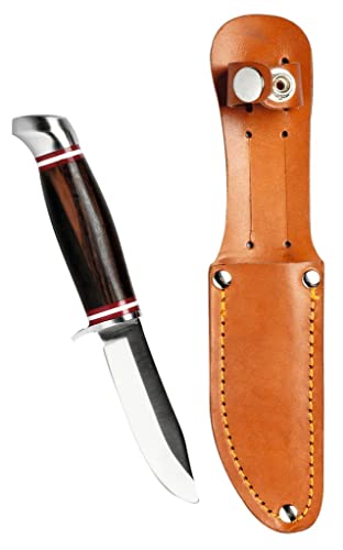 moses. Expedition Natur Kinder Outdoor-Messer, Gürtelmesser mit Fingerschutz, Schnitzmesser mit Holzgriff und Lederhülle – Perfekt für Outdoor-Erlebnisse wie Schnitzen und Camping, Edelstahl von moses