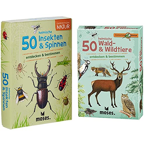 Moses 9723 Expedition Natur - 50 heimische Insekten und Spinnen| Bestimmungskarten im Set & 9739 Expedition Natur - 50 heimische Wald und Wildtiere | Bestimmungskarten im Set von moses