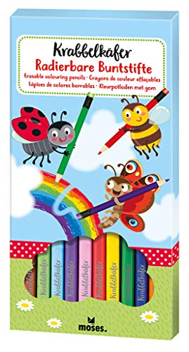 moses. 16123 Krabbelkäfer Radierbare Buntstifte | 12 Stifte in leuchtenden Farben | Für Kinder, bunt, Stück (1er Pack) von moses