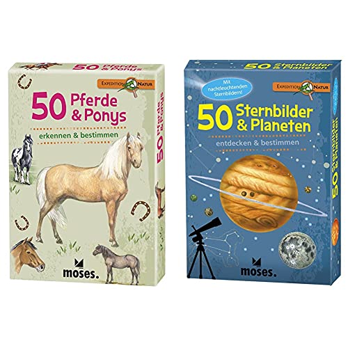 Moses. 9744 Expedition Natur 50 Pferde und Ponys| Bestimmungskarten im Set & 9740 Expedition Natur - 50 Sternbilder und Planeten| Bestimmungskarten im Set von moses