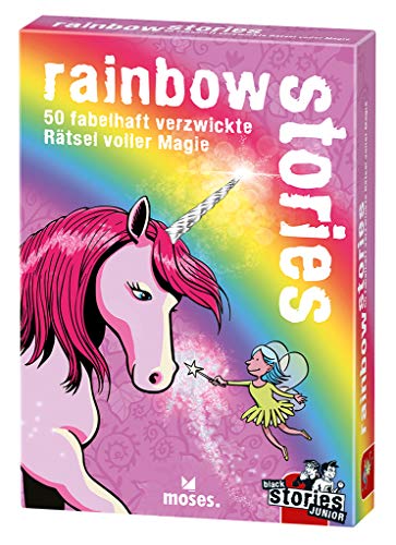 Moses 100071 Rainbow Black Stories Junior | 50 fabelhaft verzwickte voller Magie | Das Rätsel Kartenspiel ab 8 Jahren, Gold, ca. 9,4 cm x 13,3 cm von moses