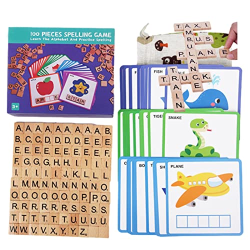 Moslalo 2 Pcs Holzspielzeug mit passenden Buchstaben, Rechtschreibspiel, Zweiseitiges kognitives Karten-Buchstabenpuzzle, Zweiseitige kognitive Karten, Buchstaben-Puzzle-Spielzeug, von Moslalo