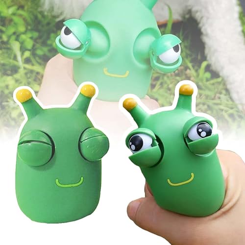 Moslalo 2er-Pack Lustiges Graswurm-Pinch-Spielzeug | Grüne Kontaktlinsen Pop Out it Eyes Squeeze Toys | Sensory Slug Fidgets Spiele gegen Angst | Squishy Stressabbau-Tierbälle für Kinder von Moslalo
