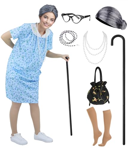 Alte Dame Kostüm für Damen Erwachsene Oma Kleid Kostüm für 100 Tage Schule Kostüm Zubehör MS082L Alte Dame Kostüm für Damen Erwachsene Oma Kleid Kostüm für 100 Tage Schule Kostüm Zubehör MS082L von Mosong
