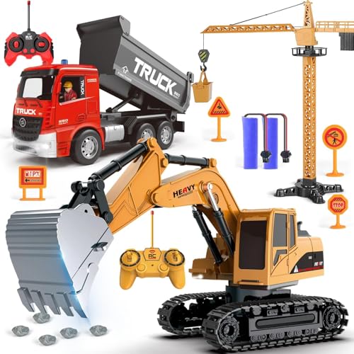 Mostop 3 In 1 Remote Control Excavator and Dump Truck Toy Set,RC Dump Truck/Bagger mit Lichtern und Sounds Crane, RC Construction Vehicles Toy Set für Jungen Kinder Mostop 3 In 1 Remote Control Excavator and Dump Truck Toy Set,RC Dump Truck/Bagger mit Lichtern und Sounds Crane, RC Construction Vehicles Toy Set für Jungen Kinder von Mostop