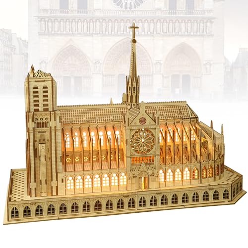 Mostop 3D-Holzpuzzles für Erwachsene, Notre Dame de Paris Kirche, Modellbausatz für Erwachsene zum Bauen, LED-Licht, DIY-Spiele, Geschenk zum Geburtstag, Weihnachten, Baupuzzle, 266 Teile von Mostop