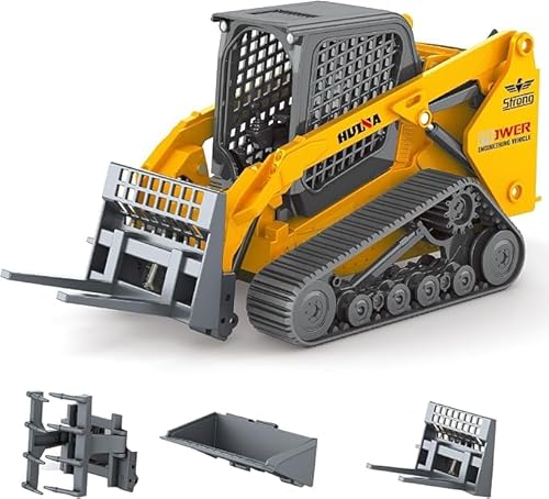 Mostop Construction Truck Toy 3 in 1 Skid Steer Loader mit Metallgabelstapler und Greifschaufel Baufahrzeug, 1/50 Raupenfahrzeug Metall Gabelstapler Spielzeug für Kinder Jungen ab 3 Jahren von Mostop