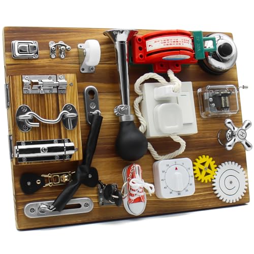 Mostop Busy Board Holz Montessori Spielzeug für Kinder, pädagogische Aktivität sensorische Board, Kleinkind Reisen sensorische Board Spielzeug für Weihnachten Geburtstag Geschenk von Mostop