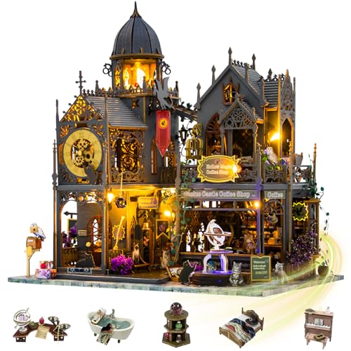 Mostop DIY Miniature House,Miniatur Haus, Holz puppenhaus-Bausatz MiniaturhausBausatz mit LED-Licht,Kreative Raum-Idee für Erwachsene Magisches Haus DIY-Bausätze (Huoluo Castle) von Mostop