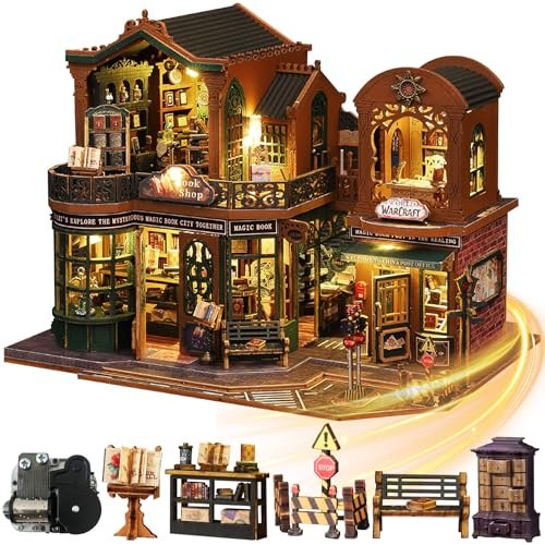Mostop DIY Miniature Dollhouse Kit,Wooden Dollhouse Construction Kit,Miniature House Kit with LED Light und Bewegungen,Creative Room Idea for Children/Adults,Magic House,DIY Kits (Twilight Book City) von Mostop
