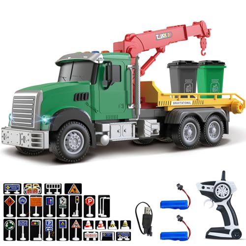 Mostop Ferngesteuerter Rettungsanhänger mit Rennwagen, Haken, Lichtern, Geräuschen, Verkehrsschildern 28PCS (Garbage Truck) von Mostop
