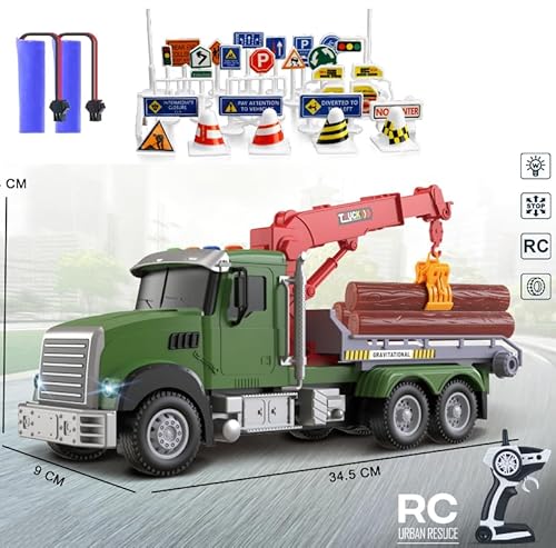 Mostop Ferngesteuerter Rettungsanhänger mit Rennwagen, Haken, Lichtern, Geräuschen, Verkehrsschildern 28PCS (Logging Truck) von Mostop