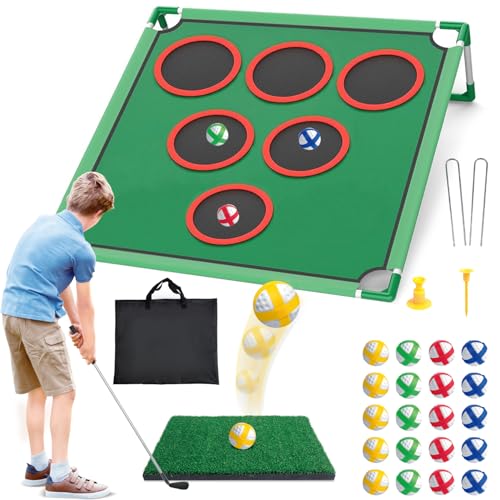 Mostop Golf Game Play Set - Hinterhof Cornhole Spiel umfasst Putting Mat, 20 klebrige Bälle, 6 Loch Abdeckungen, Tragetasche - Golf Ziel Yard Spiele für Junge Erwachsene Golfer Väter Indoor Outdoor von Mostop