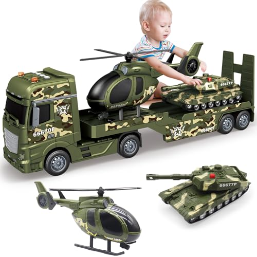 Mostop Large Flatbed Semi Truck,25.6''Semi Truck Spielzeug mit Hubschrauber und Tank, Armee Spielzeug mit Licht & Sounds, Fahrzeugträger LKW Geschenk für Kinder Jungen 3 4 5 6 7 Jahre Mostop Large Flatbed Semi Truck,25.6''Semi Truck Spielzeug mit Hubschrauber und Tank, Armee Spielzeug mit Licht & Sounds, Fahrzeugträger LKW Geschenk für Kinder Jungen 3 4 5 6 7 Jahre von Mostop