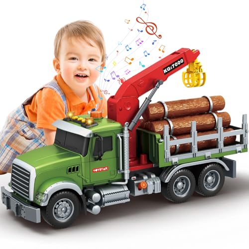 Mostop Logging Truck Kinderspielzeug für 3 4 5 6 7 8 Jahre alte Jungen,15'' Farm Logging Truck mit Kran und 6 Baumstämmen,Lichter, Geräusche,Holztransport Holzschlepper Spielzeug von Mostop