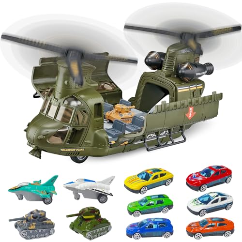 Mostop Militärhubschrauber-Spielzeugset mit Licht-Reibungsangetriebenes Transport-Hubschrauber-Spielzeug mit Panzer, Flugzeugen,Miniautos-Militärspielzeug-Spielset,Geburtstagsgeschenke für Kinder Mostop Militärhubschrauber-Spielzeugset mit Licht-Reibungsangetriebenes Transport-Hubschrauber-Spielzeug mit Panzer, Flugzeugen,Miniautos-Militärspielzeug-Spielset,Geburtstagsgeschenke für Kinder von Mostop