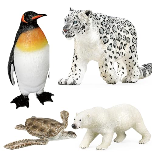 Mostop Polar Animals Figures Toys, 4 PCS Realistic Animals Figuren mit Meeresschildkröten, Pinguin, Schneeleopard, Eisbär, pädagogische Lernspielzeug für Kleinkinder Kinder 3+ von Mostop