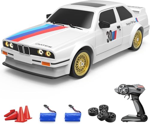 Mostop Ferngesteuertes Auto 1/16 Scale RC Drift Car 2.4GHz 4WD High Speed 30+KM/H Klassisches Fahrzeug mit LED Lichtern Drifting Tires Racing Vehicle Toys Gifts for Adults Boys, 2 Batteries, White von Mostop