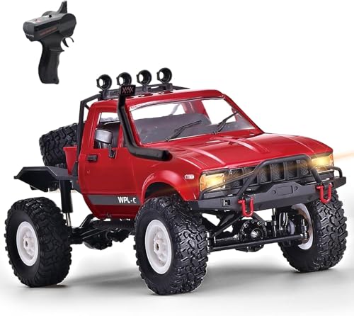 Mostop RC Crawler 1/16 Scale RC Rock Crawler, WPL C14 Halbverhältnis RC Car RTR 4x4 Off-Road Remote Control Trucks mit LED-Licht und Zwei Batterien für Kinder und Erwachsene von Mostop